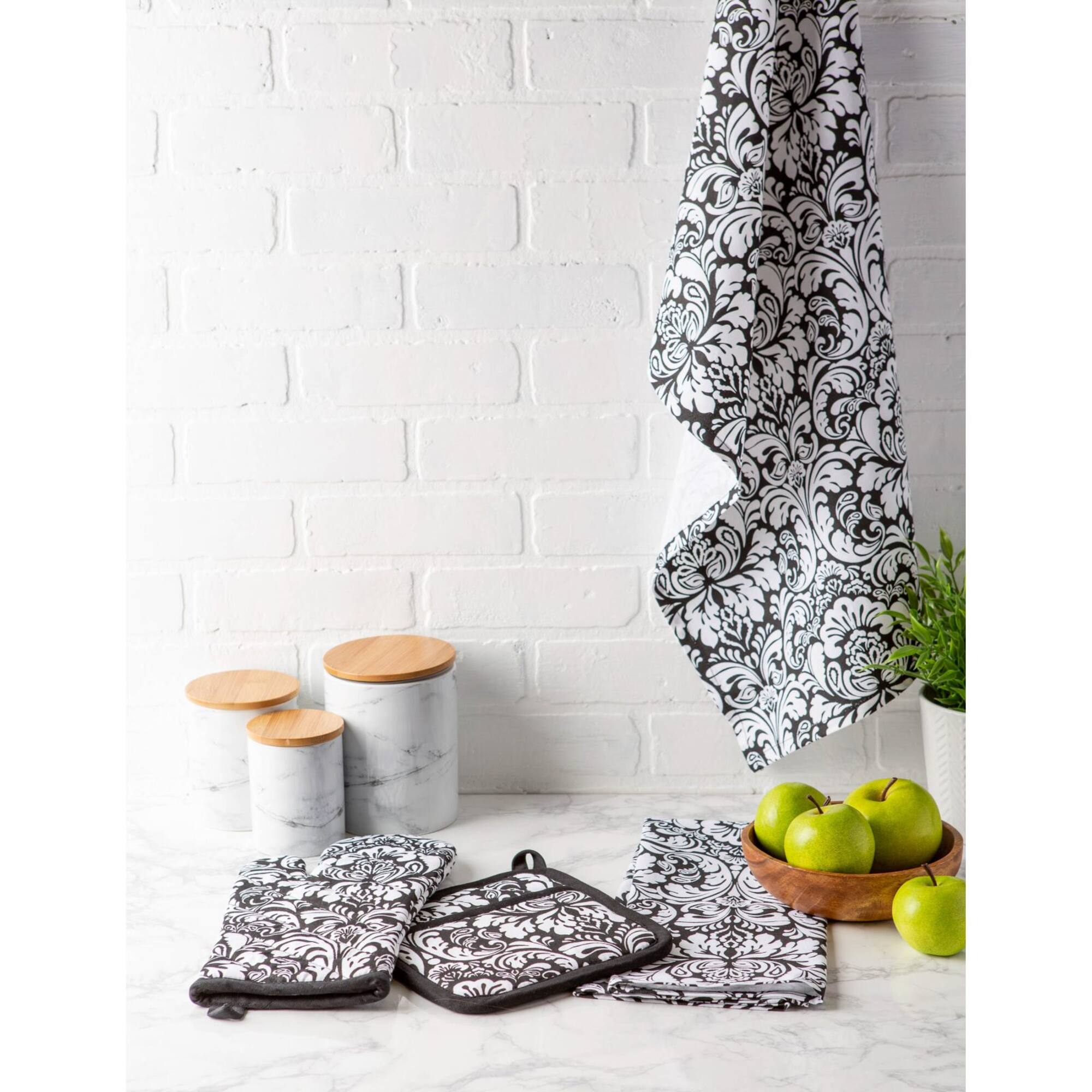 DII® Black Damask Dishtowel, 2ct.